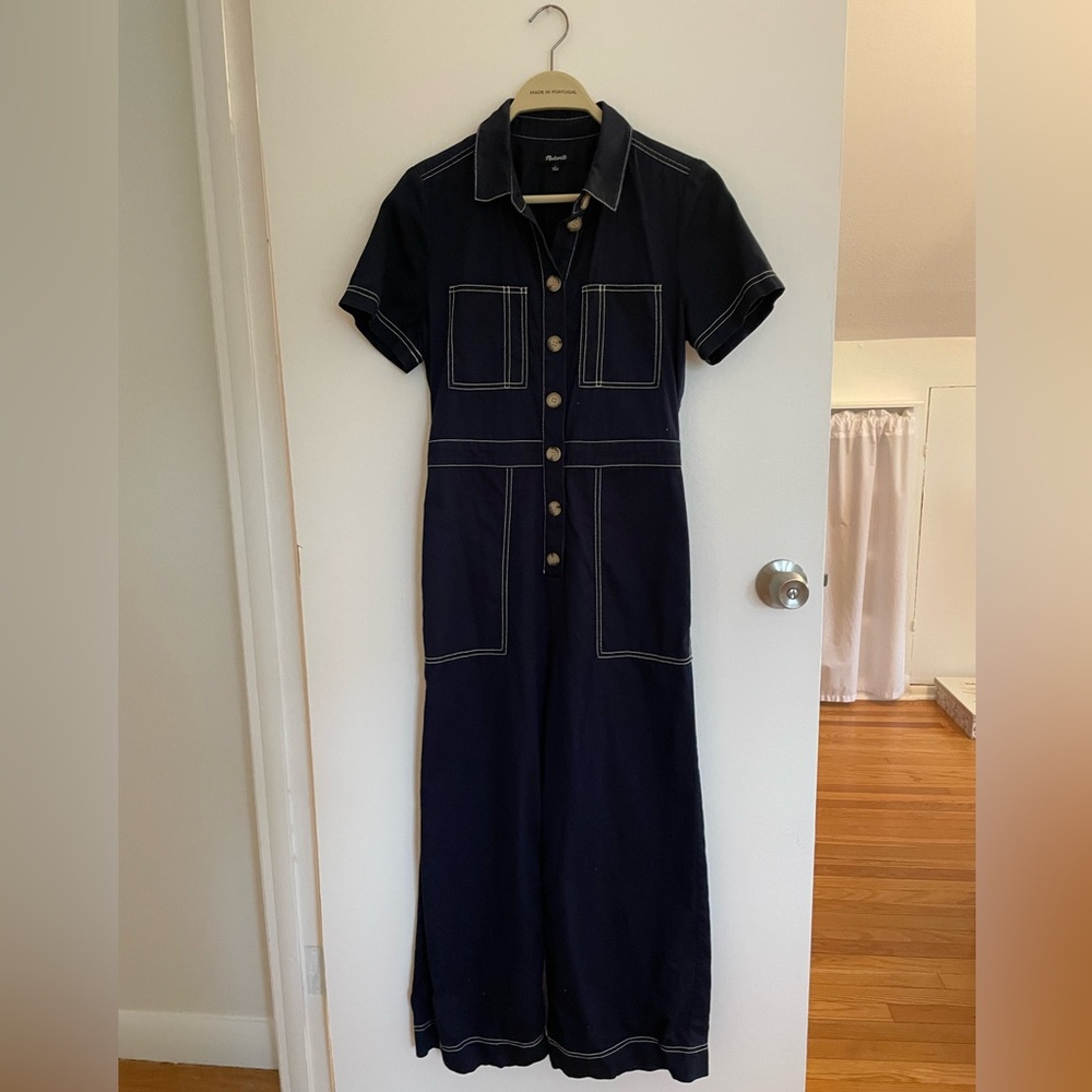 Madewell Navy Button-Down Wide leg Coveralls
